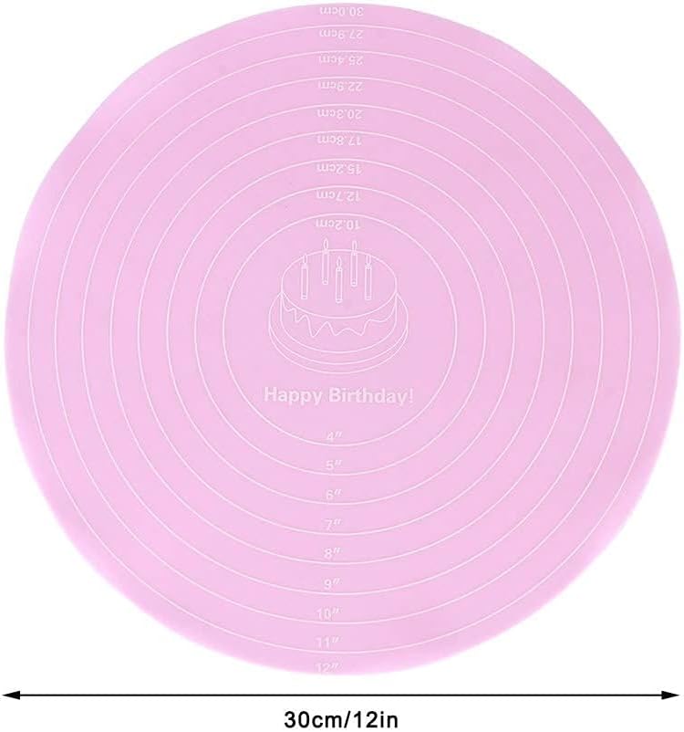 4PCS Silicone Baking Mats, Non-slip Pastry Mat Round Silicon Baking Mat with Measurements Non-stick Heat Resistant Cake Mat for Cake Turntable Stand Reusable Silicone Mat for Baking Pan, Pink - Image 2