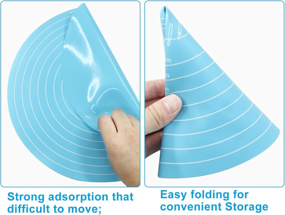 12 Inch Round Silicone Cake Mat, Silicone Baking Mat with Measurement for Cake Turntable & Rolling Dough (Blue) - Image 2