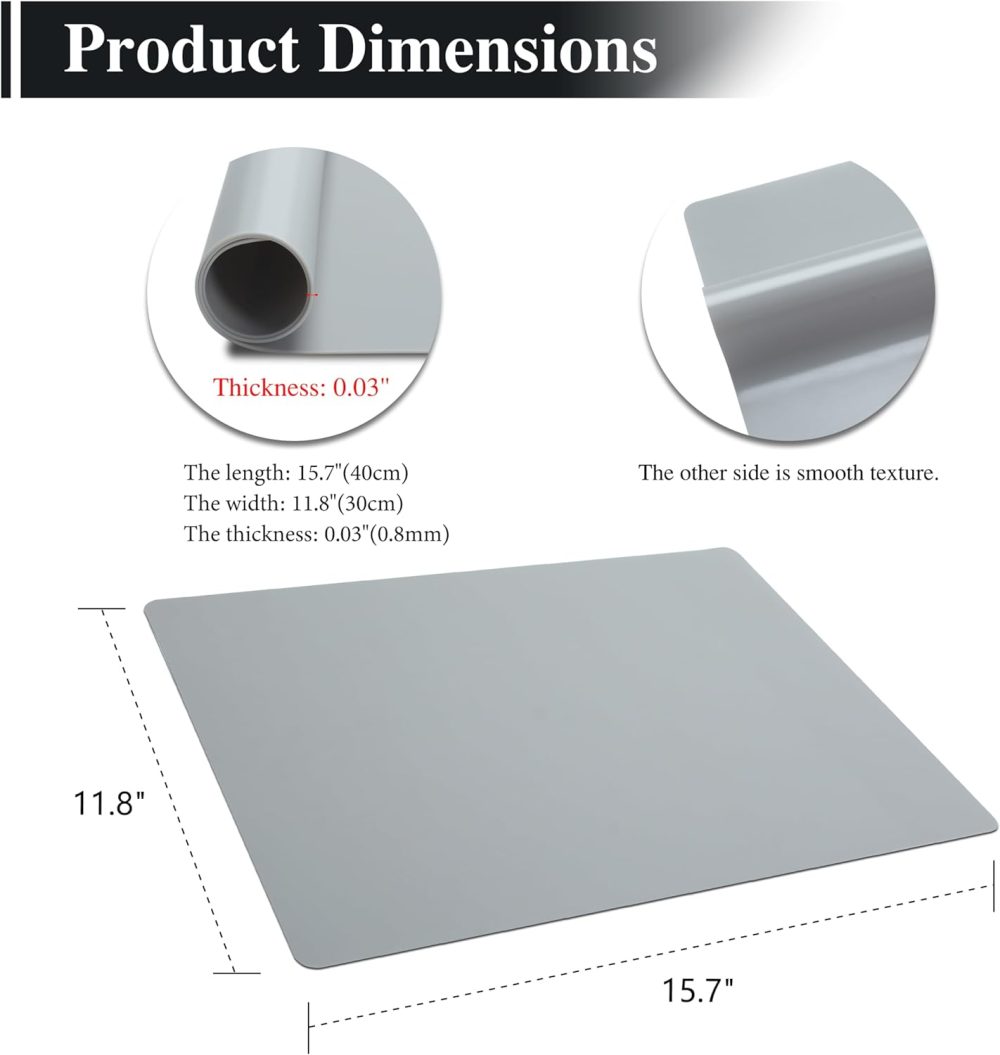 Silicone Mats, 2Pcs 15.7"x 11.8"x 0.03" Grey Silicone Table Mats for Craft, Kitchen Counter, Jewelry - Image 2