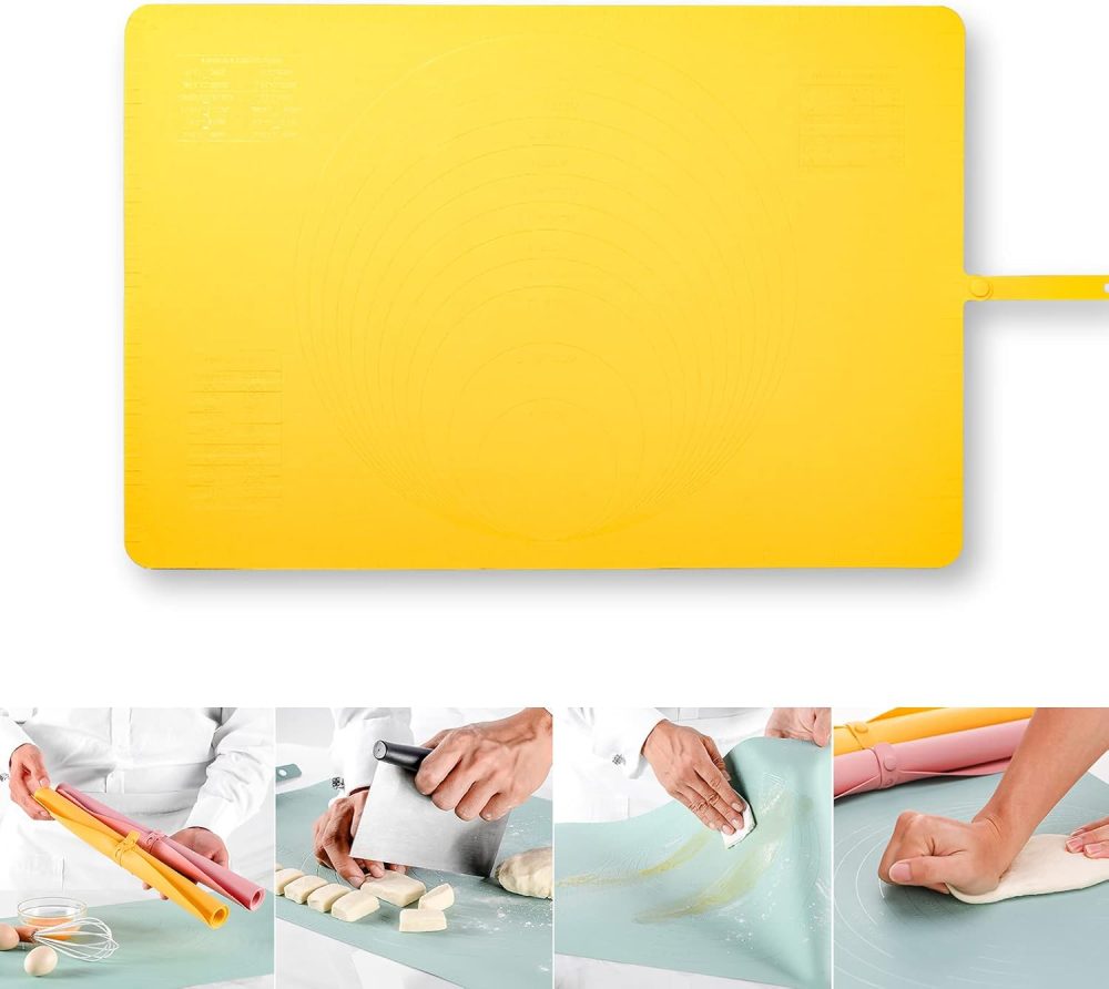 Extra Large Kitchen Silicone Pad, 23.6''x15.7'' Macaron Silicone Baking Mat, Thick Heat Resistant Mat Kneading Mat, Non Slip Non Stick Silicone Pastry Mats for Rolling Out Dough