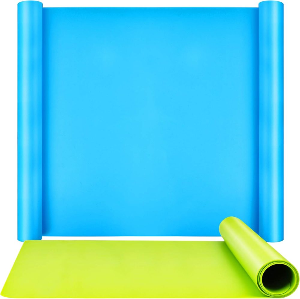 Silicone Mats for Crafts, 2 Pcs 23.4"x 19.5" Large Silicone Mats for Resin Clay Paint Jewelry Making, Countertop Protector Table Mat, Blue & Green