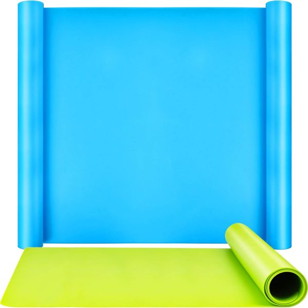 Silicone Mats for Crafts, 2 Pcs 23.4"x 19.5" Large Silicone Mats for Resin Clay Paint Jewelry Making, Countertop Protector Table Mat, Blue & Green