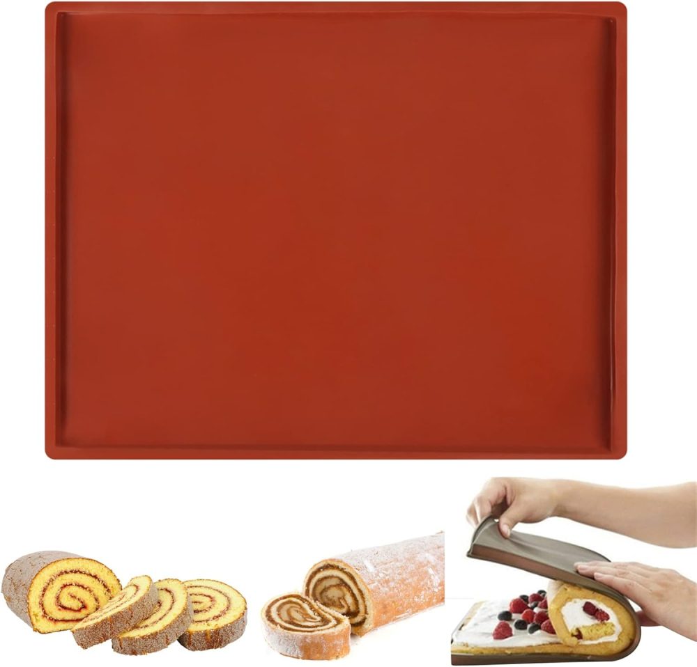 Swiss Roll Cake Mat, 14.17x11" Flexible Silicone Pastry Mat, Jelly Roll Pan Bakeware Nonstick Baking Tray for Swiss Roll, Pastry, Jelly, Cookies