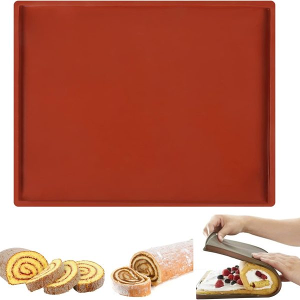 Swiss Roll Cake Mat, 14.17x11" Flexible Silicone Pastry Mat, Jelly Roll Pan Bakeware Nonstick Baking Tray for Swiss Roll, Pastry, Jelly, Cookies