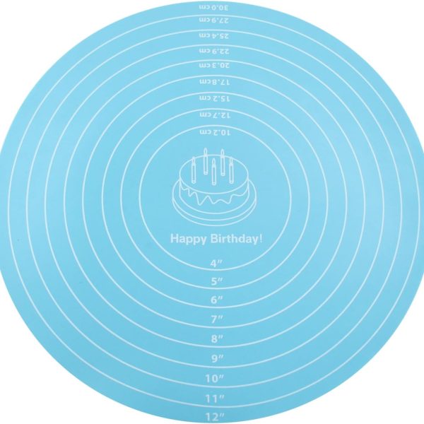 12 Inch Round Silicone Cake Mat, Silicone Baking Mat with Measurement for Cake Turntable & Rolling Dough (Blue)