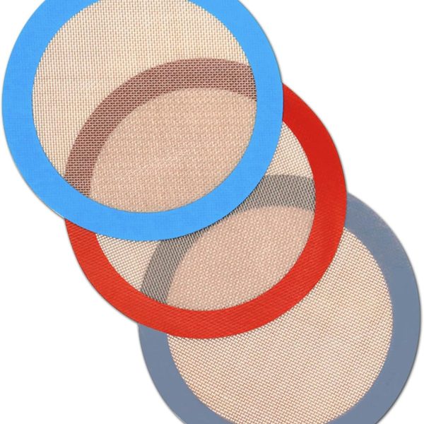 8 Inch Round Silicone Baking Mat, Set of 3 Reusable Silicone Baking Mats, Silicone Mat for 8 Inch Cake Pan, Silicone Mat for Baking Cake, Pizza, Pie, Bread, Macaron (Red, Blue, Grey)