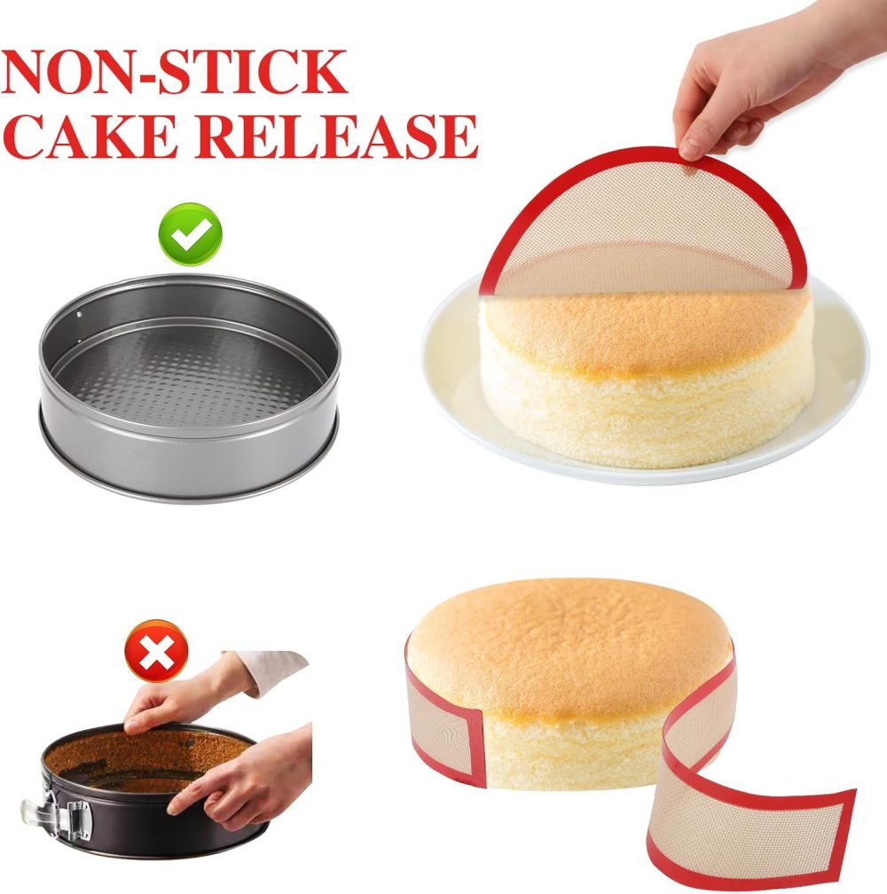 2 Packs Silicone Baking Mat for Springform Pan 9 Inch Reusable Baking Mat Prevent Cake from Sticking to Bottom & Side,Food Safe Non-Stick Mat for Baking Easy Clean Oven Baking Sheet for Cheesecake Pan - Image 2