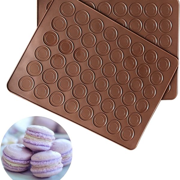 Silicone Macaron Baking Mats, 2 Non-Stick Silicone Baking Mats, Food Safe Baking Mat, Great For Macaron, Cookies, Bread, Pastry, Dessert (2Pcs 48Capavity)