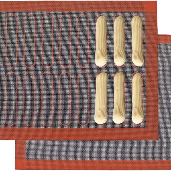 Perforated Silicone Baking Mats, 2pcs Reversible Silicone Baking Mat, Non Slip Reusable Eclair Baking Sheets for For Bread Cookies Open Mesh Oven Liners (Black-2Pcs)