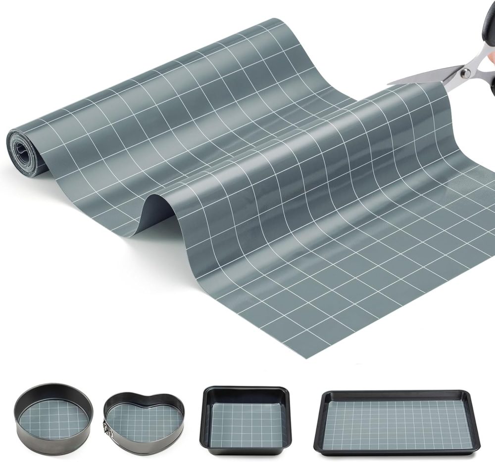 Silicone Baking Mat Roll,16IN*5.25FT Non Stick Heat Resistant Baking Mats,No Slip Reusable Freeze Dryer Mat,Pastry Mat,Countertop Mat, Cut to size fit different Oven Pans Dishes Tins,Gray