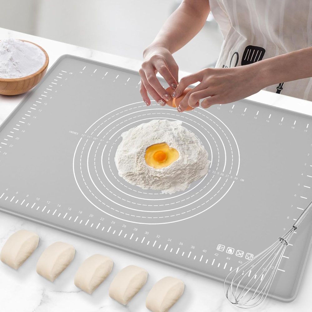 Silicone Baking Mat 24" x 16", Extra Thick Dough Rolling Mat with Measurements and Edge Heightening, Non-stick Food Grade Silicone Pastry Mat for for Pastry, Bread, Cookies, Pizza, Fondant, Pasta