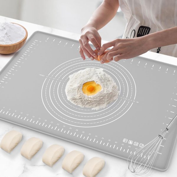 Silicone Baking Mat 24" x 16", Extra Thick Dough Rolling Mat with Measurements and Edge Heightening, Non-stick Food Grade Silicone Pastry Mat for for Pastry, Bread, Cookies, Pizza, Fondant, Pasta