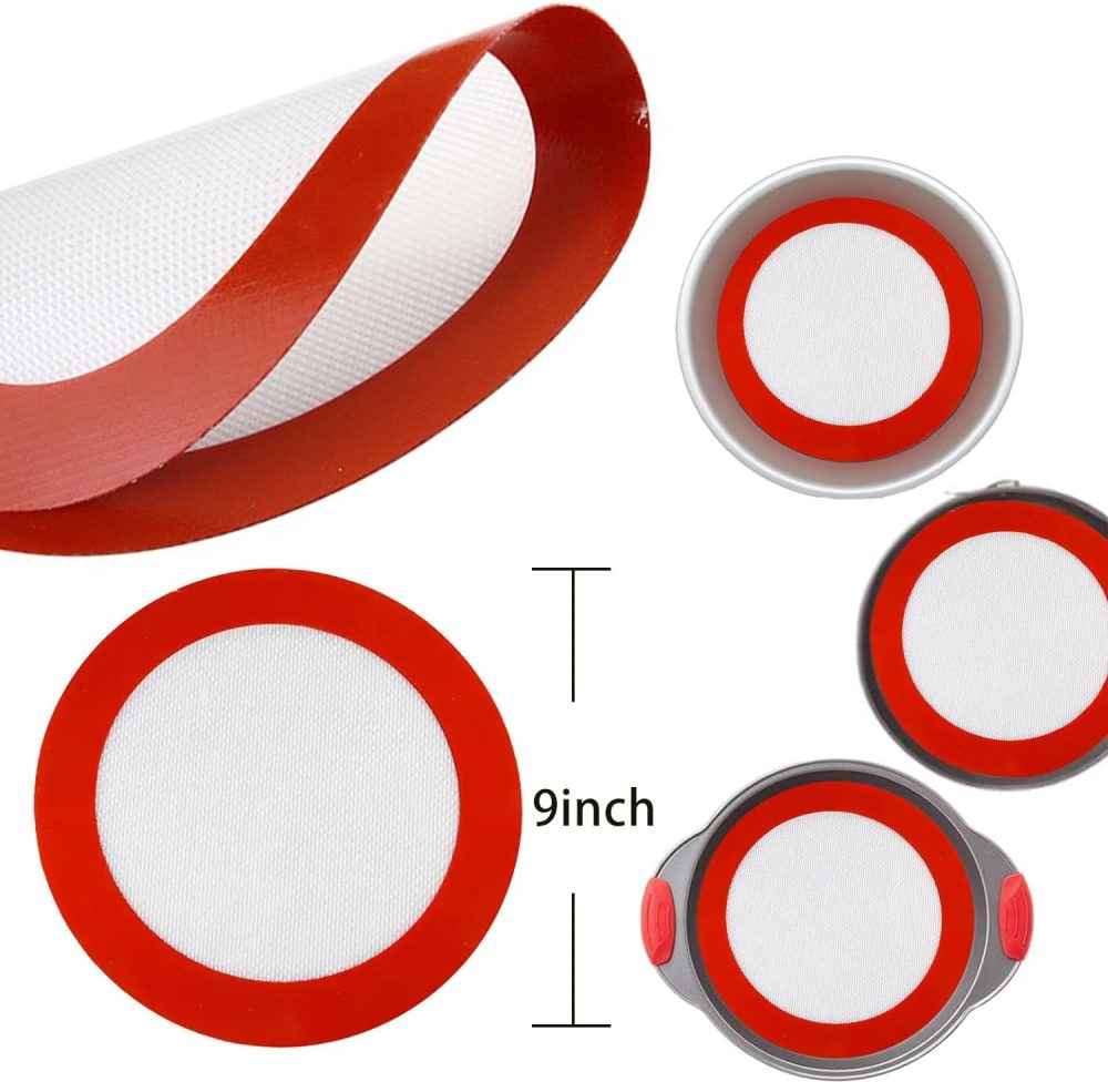 2 Pack Round Silicone Baking Mats,Air Fryer Mat,Reusable Baking Liner for Cakes, Pastry, Pies,Non-Stick,0.75 MM Thick,9 inch Suitable for Air Fryers - Image 2