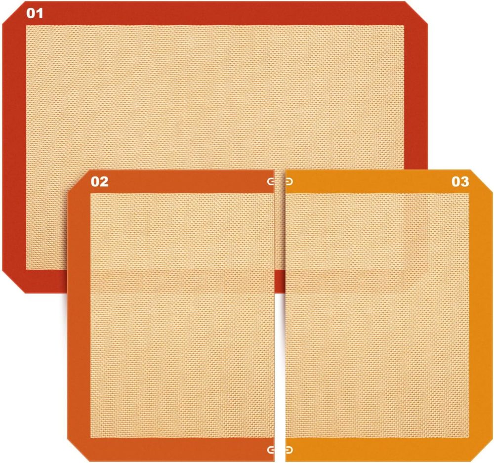 3 Pcs Silicone Baking Mat, Reusable Baking Supplies, Non-stick Macaron Silicone Baking Mats, Fits Half & Quarter Sheet, Use Separately & No Cross-flavoring