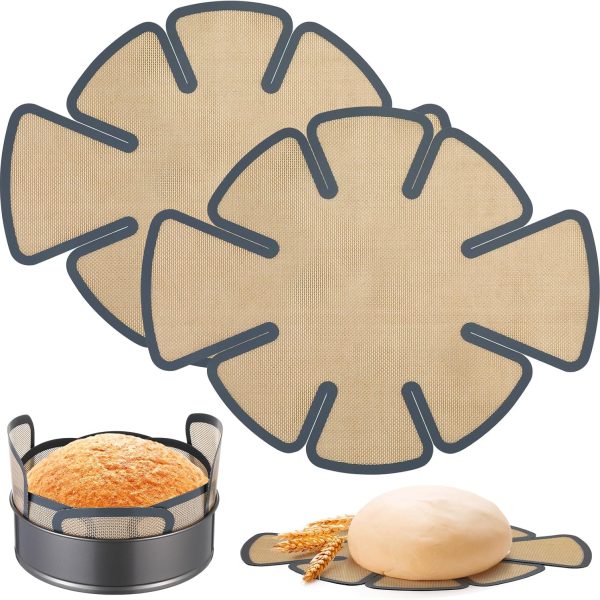 2 Pcs Extended Silicone Loaf Pan Liner for Baking Bread Reusable Food Safe Bread Pan Liners Silicone Baking Mat with Safety-edge Handles Non-stick Fits 9.5 x 5 Inch Loaf Mold(Round)