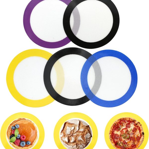 5PCS 8 Inch Random Colors Round Silicone Baking Mat Set, Reusable Non Slip Non Stick Turntable Heat Resistant Small Sheets for Making Pie Bread Macaron Cake Pan Pizza Cookies Pita Rolling Pastry Dough