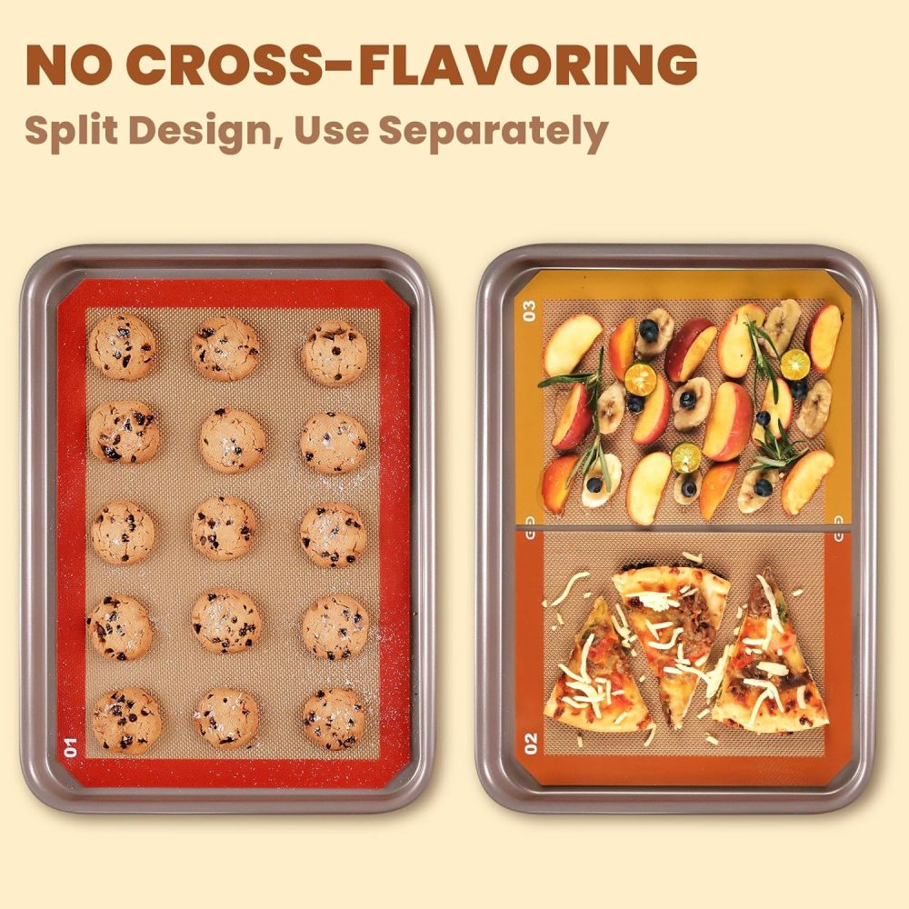 3 Pcs Silicone Baking Mat, Reusable Baking Supplies, Non-stick Macaron Silicone Baking Mats, Fits Half & Quarter Sheet, Use Separately & No Cross-flavoring - Image 2